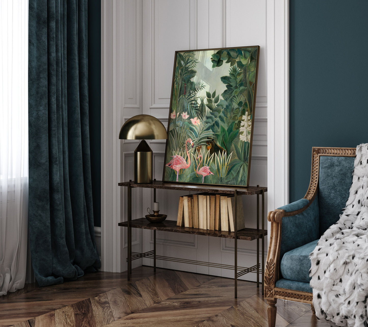 Henri Rousseau The Equatorial Jungle Print with Flamingo, Jungle tropical poster, Tropical wall art, Henri Rousseau poster, Wall Decor