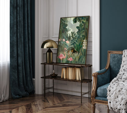 Henri Rousseau The Equatorial Jungle Print with Flamingo, Jungle tropical poster, Tropical wall art, Henri Rousseau poster, Wall Decor