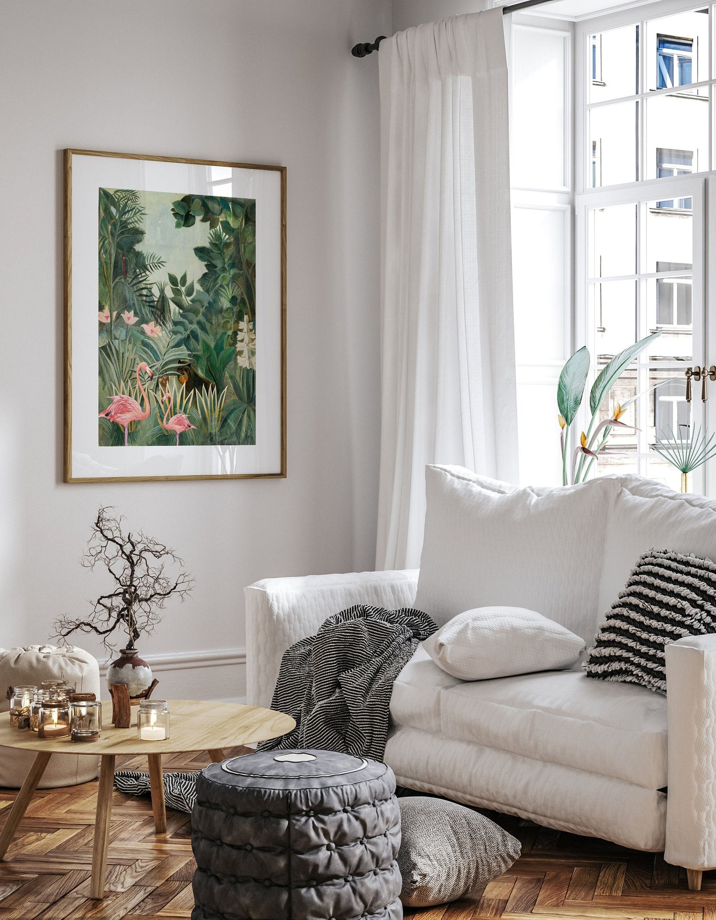 Henri Rousseau The Equatorial Jungle Print with Flamingo, Jungle tropical poster, Tropical wall art, Henri Rousseau poster, Wall Decor