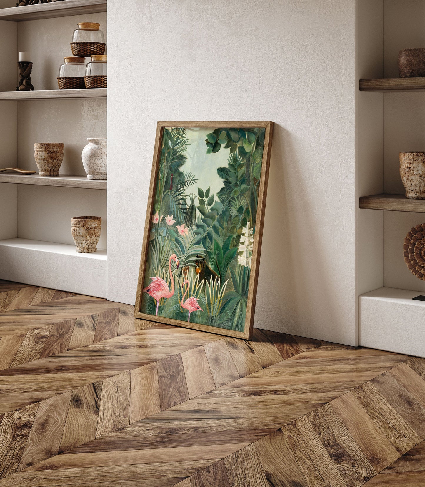Henri Rousseau The Equatorial Jungle Print with Flamingo, Jungle tropical poster, Tropical wall art, Henri Rousseau poster, Wall Decor