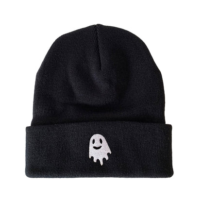 Smiley Ghost Embroidered Beanie Halloween Winter Hat
