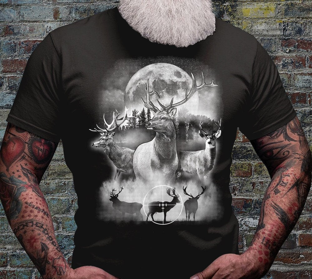 Deer Outdoor Scene Shirt | Hunting T-shirt | Hunter Shirts | Antler Dad Gift Idea | Elk Deer Target Tee | Camping View Tshirt | Twilight Tee