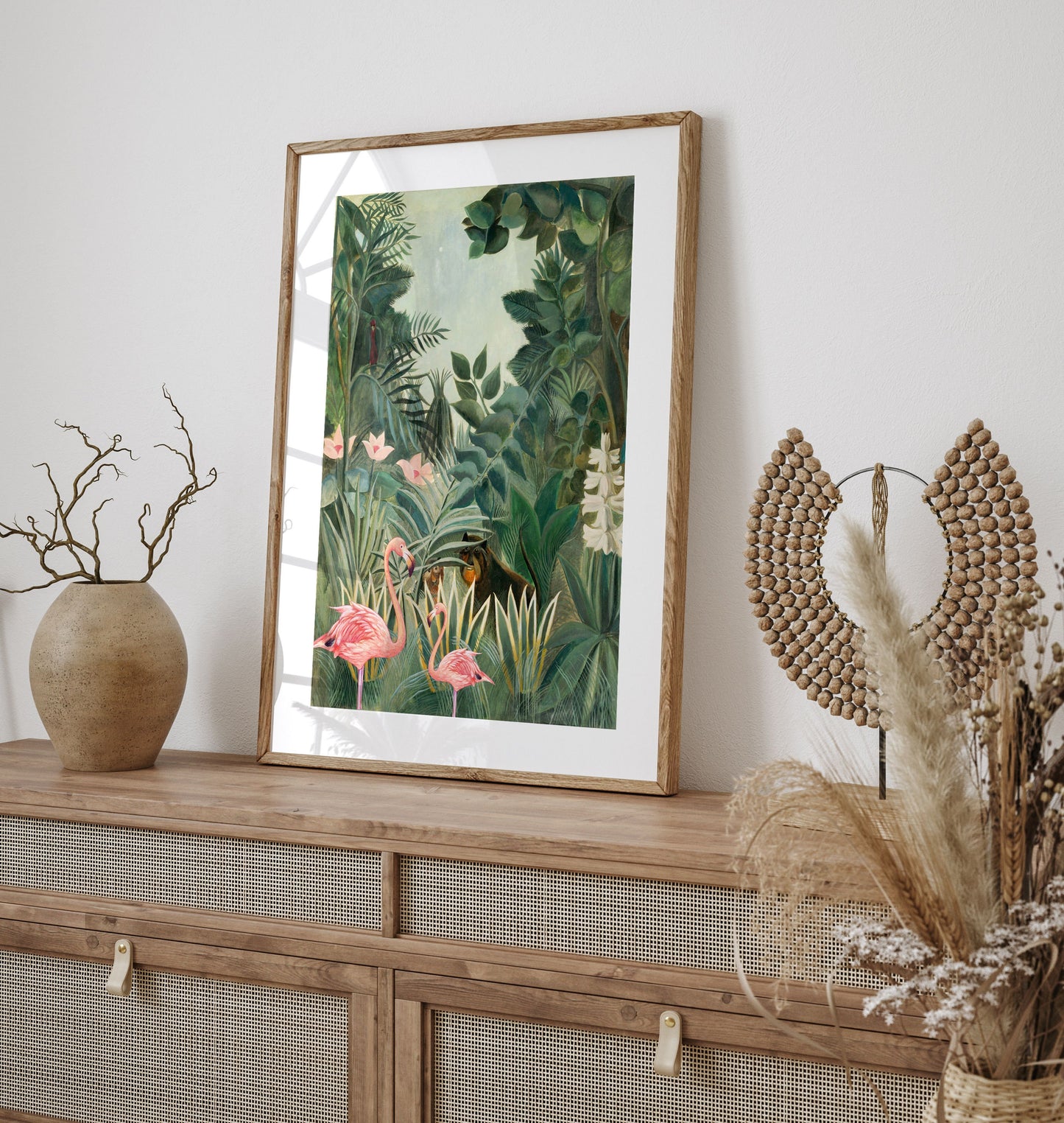 Henri Rousseau The Equatorial Jungle Print with Flamingo, Jungle tropical poster, Tropical wall art, Henri Rousseau poster, Wall Decor