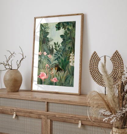 Henri Rousseau The Equatorial Jungle Print with Flamingo, Jungle tropical poster, Tropical wall art, Henri Rousseau poster, Wall Decor