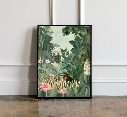 Henri Rousseau The Equatorial Jungle Print with Flamingo, Jungle tropical poster, Tropical wall art, Henri Rousseau poster, Wall Decor