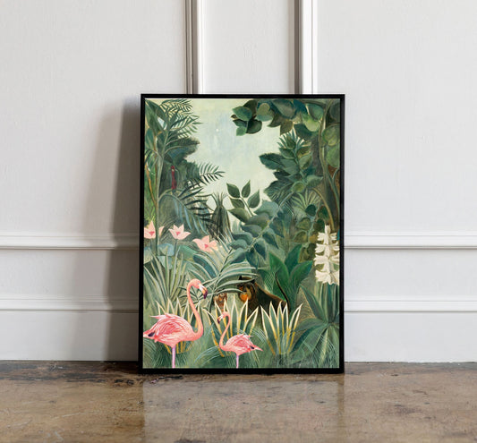 Henri Rousseau The Equatorial Jungle Print with Flamingo, Jungle tropical poster, Tropical wall art, Henri Rousseau poster, Wall Decor