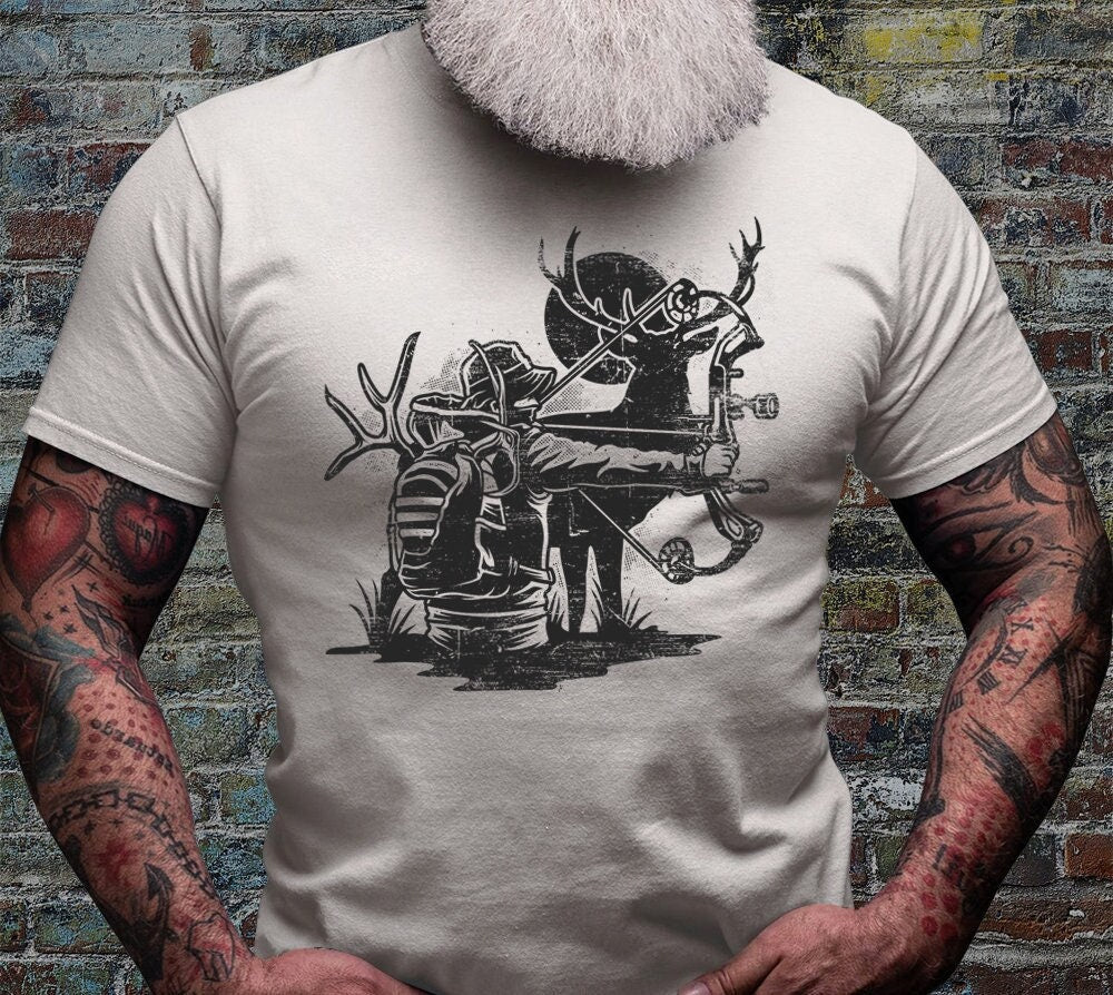 Deer Bow Hunting Shirt | Bow Hunter T-shirt | Outdoor Antler Short Sleeve | Camping Scene Cotton Jersey | Wild Life Tee | Wilderness Gifts