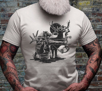 Deer Bow Hunting Shirt | Bow Hunter T-shirt | Outdoor Antler Short Sleeve | Camping Scene Cotton Jersey | Wild Life Tee | Wilderness Gifts