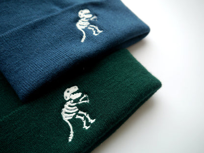 Glow in the Dark Dinosaur T-Rex Skeleton Embroidered Beanie - More Colours - Free Delivery