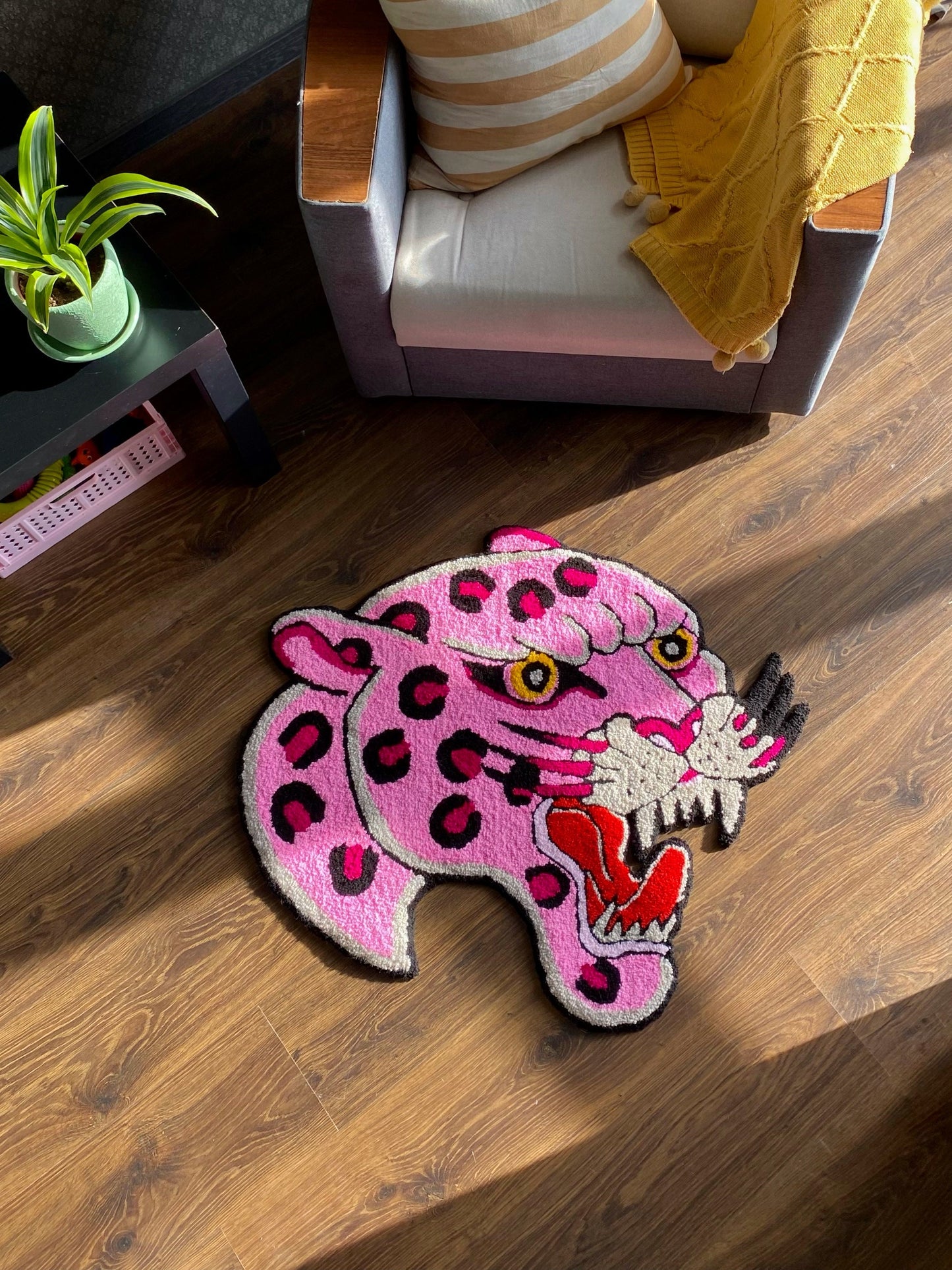 Pink Panther Tufted Rug, Pink Panther Area Rug, Living room floor mat, Personalized Tufted Rug, Bedroom Rug, Tibetian tiger rug