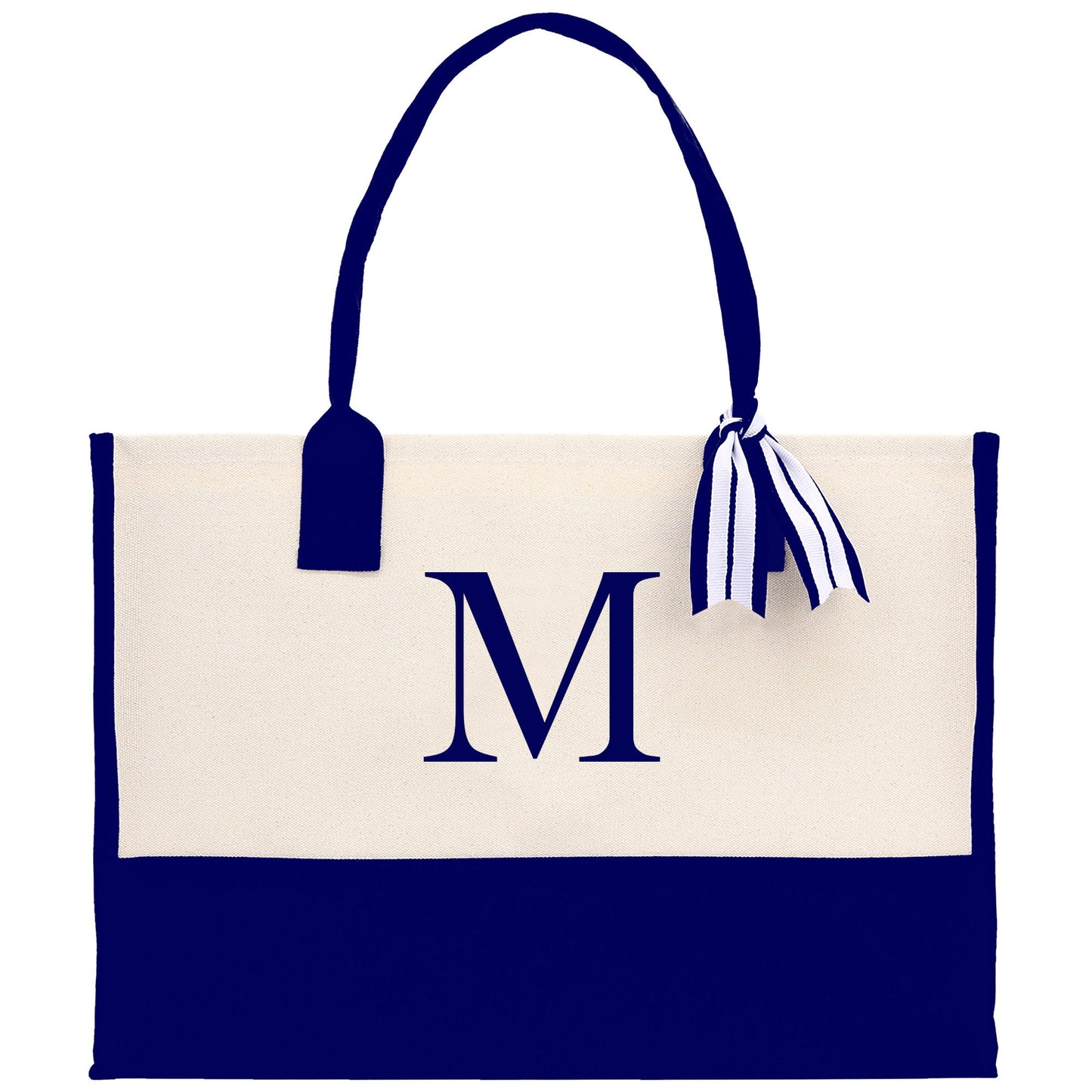 Personalized Monogram Embroidery Cotton Canvas Beach Tote Bag Initial Tote Bridesmaid Gift Tote Custom Beach Bag Gift for Her A-Z - Navy