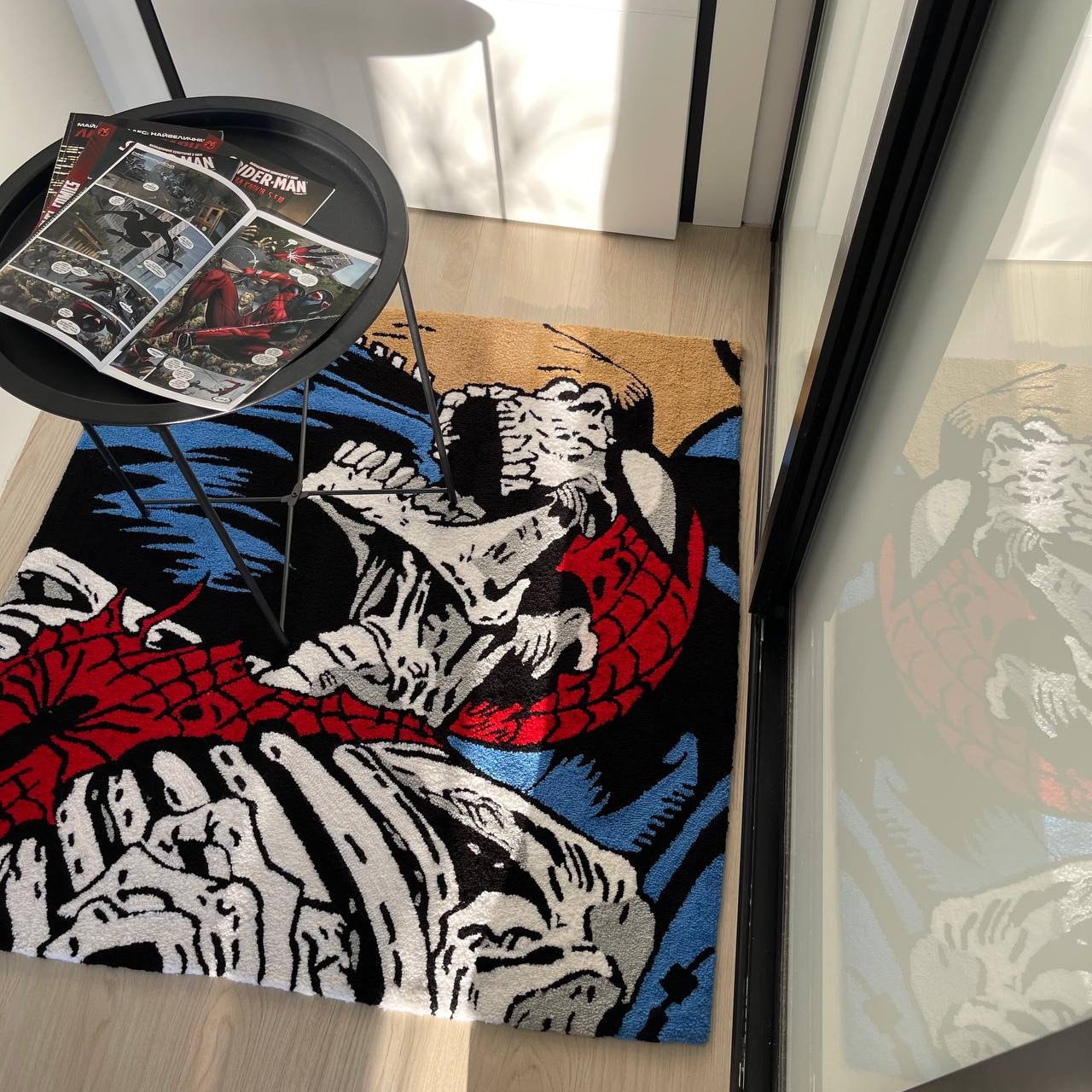 Handmade Spider Skeleton Rug: Tufted Acrylic Artwork