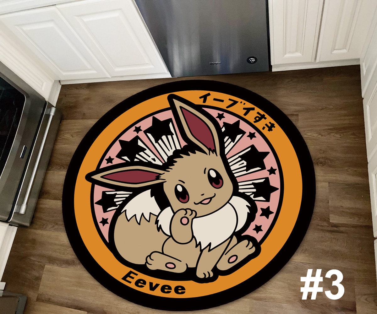 Pikachu Rug, Japanese Anime Eevee Vaporeon Espeon Sylveon Leafeon Umbreon Handmade Non-slip Area Rug Home Decor Mat