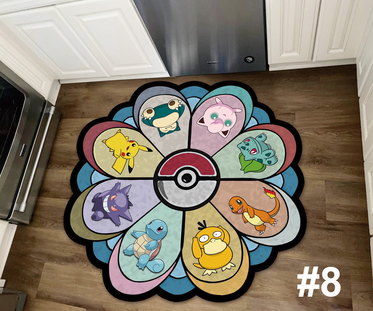 Pikachu Rug, Japanese Anime Eevee Vaporeon Espeon Sylveon Leafeon Umbreon Handmade Non-slip Area Rug Home Decor Mat