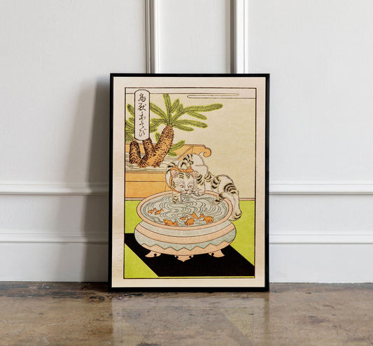 Japanese Vintage Woodblock Cat Poster, Japanese Vintage Woodblock art print, Cat Lovers Gift, Japanese VIntage Wall Art, Animal Wall Decor