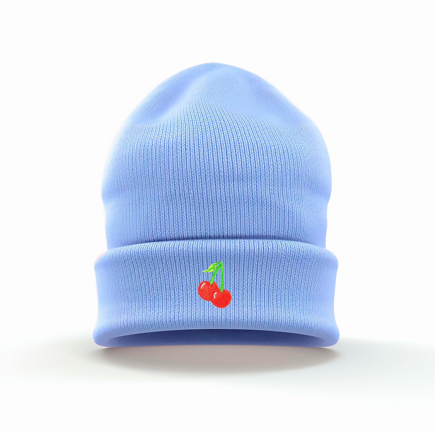 Playful Cherry Embroidered Cuffed Beanie | Soft and Warm | Whimsical | Fruits | Multiple Colors