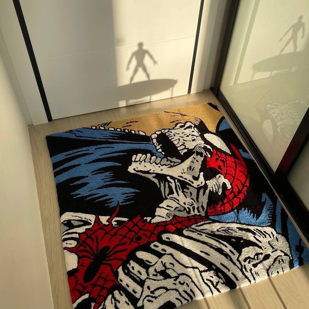 Handmade Spider Skeleton Rug: Tufted Acrylic Artwork