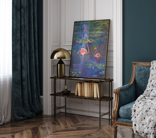 Flaming in Water lilies by Claude Monet poster, Living Room wall decor, Animal print, Birthday Gift, Unique gift, Vintage wall art Decor