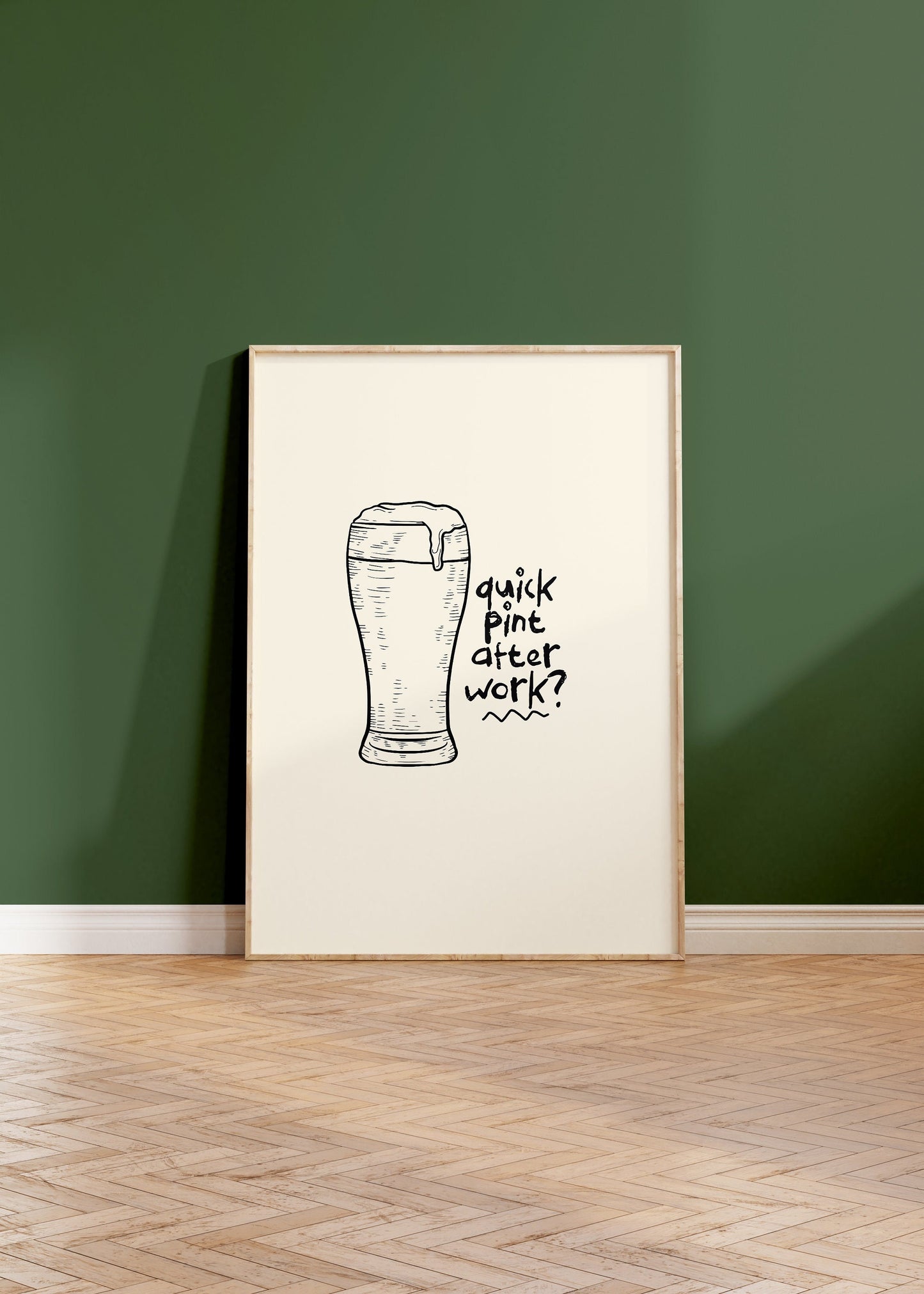 Retro Quick Pint After Work? Line Art Print - Lager Beer, Kitchen Wall Art, Artisan Sketch  Lines, Minimalist Retro Food Drink, Alcohol Bar
