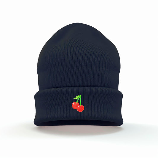 Playful Cherry Embroidered Cuffed Beanie | Soft and Warm | Whimsical | Fruits | Multiple Colors