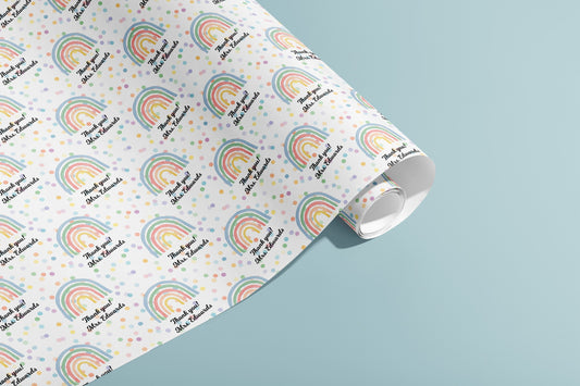 Personalised Teacher Wrapping Paper, Names, Gift Wrap, End of Year, Rainbow, Customised, School, Party, Children, Gifts, Presents, Ages