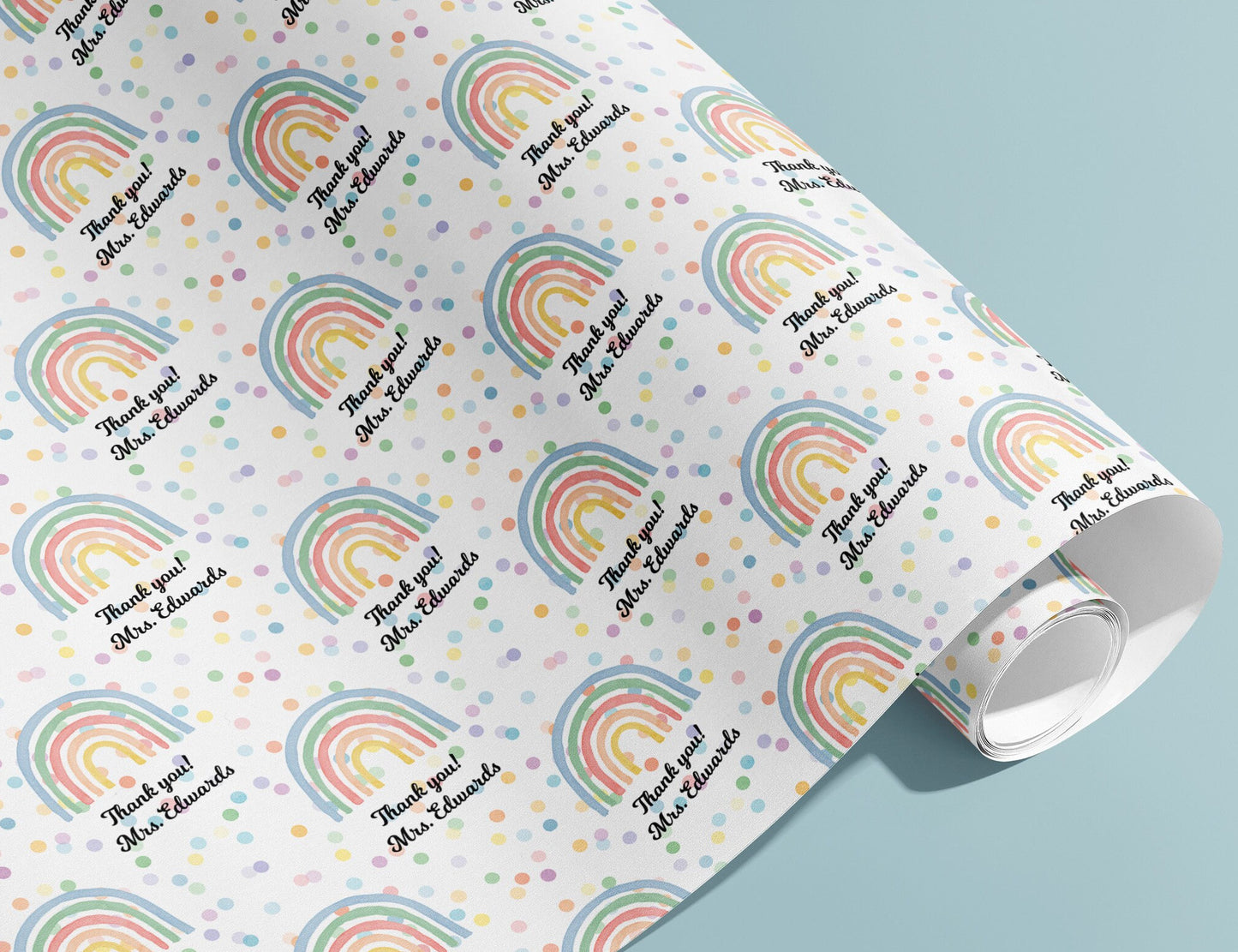 Personalised Teacher Wrapping Paper, Names, Gift Wrap, End of Year, Rainbow, Customised, School, Party, Children, Gifts, Presents, Ages