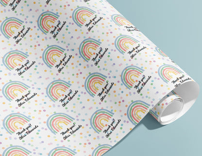 Personalised Teacher Wrapping Paper, Names, Gift Wrap, End of Year, Rainbow, Customised, School, Party, Children, Gifts, Presents, Ages