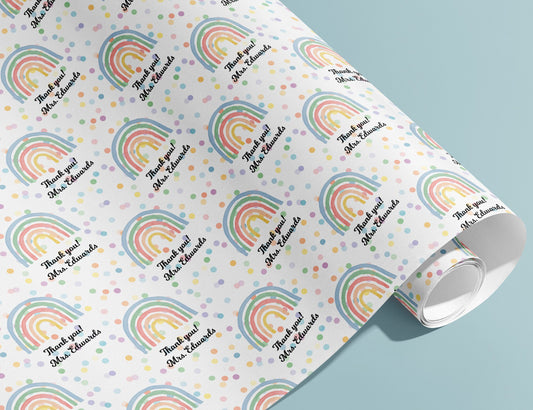 Personalised Teacher Wrapping Paper, Names, Gift Wrap, End of Year, Rainbow, Customised, School, Party, Children, Gifts, Presents, Ages