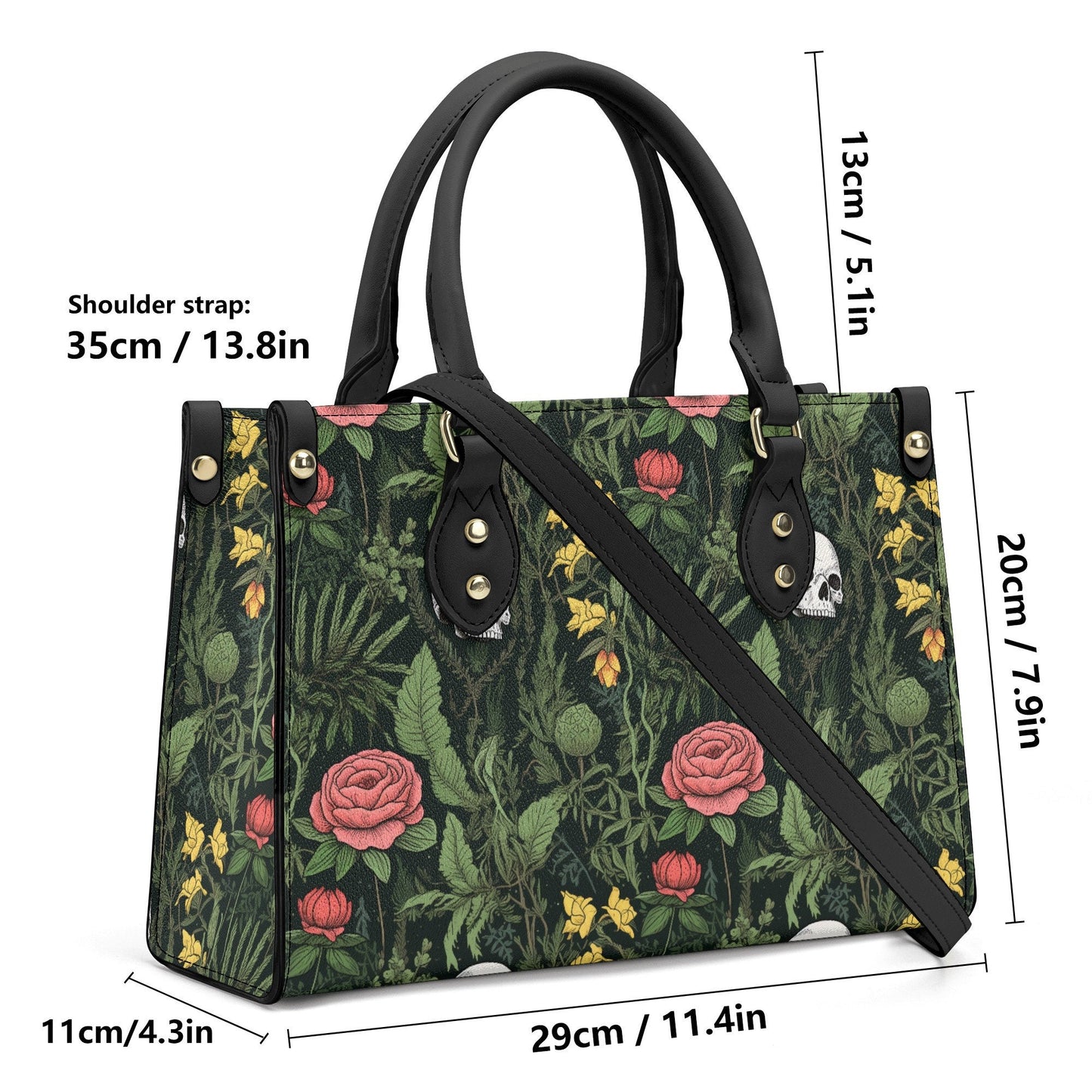 Dark Botanical Gothic PU Leather Tote Bag, Wild Roses Handbag, Trendy Fashion Handbag for Girls, Moms Gift, Vegan Leather Handbag For Women,