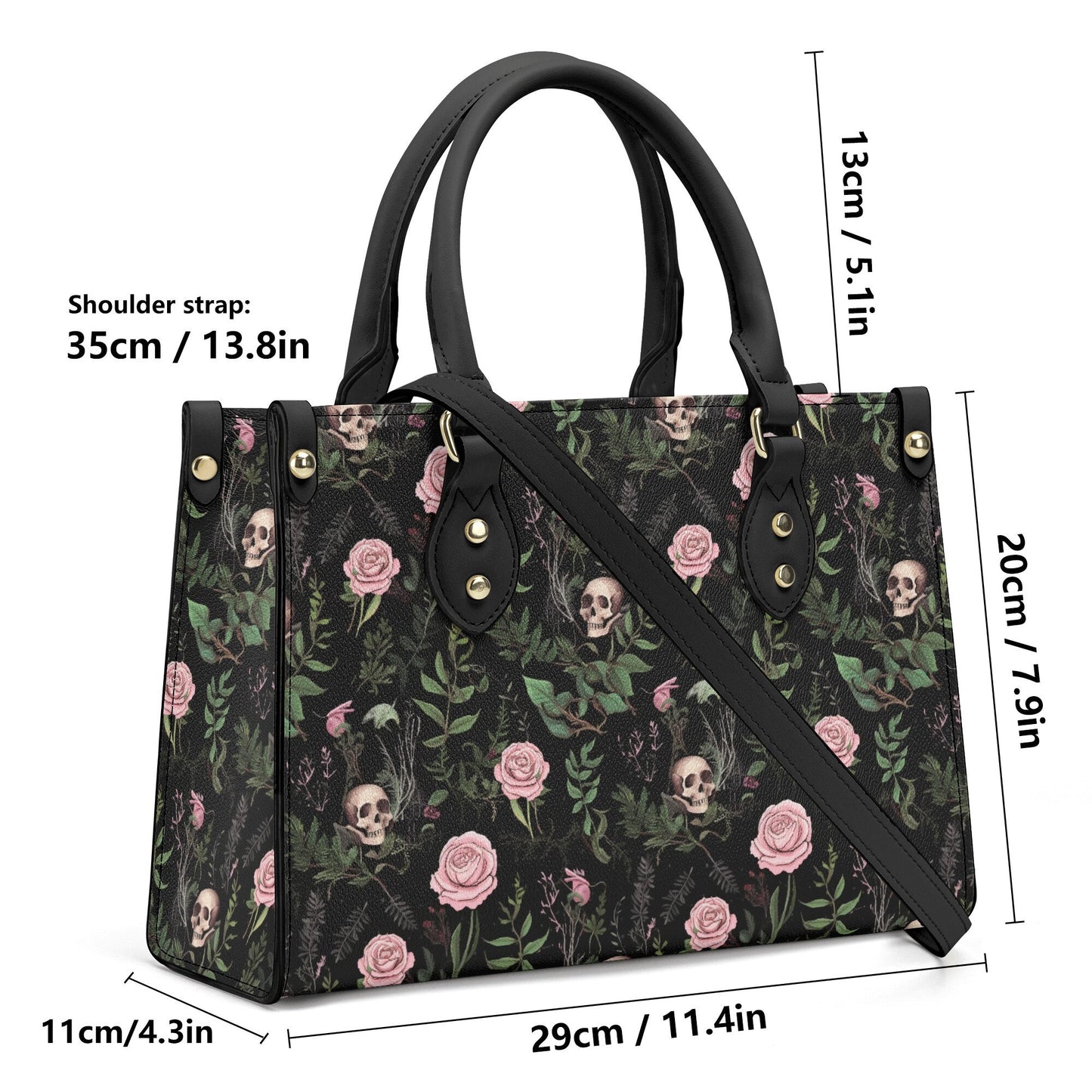 Dark Botanical Gothic PU Leather Tote Bag, Trendy Fashion Handbag for Girls & Moms, Cute Women Vegan Leather Handbag Purse, Gift For Her