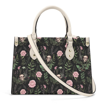 Dark Botanical Gothic PU Leather Tote Bag, Trendy Fashion Handbag for Girls & Moms, Cute Women Vegan Leather Handbag Purse, Gift For Her
