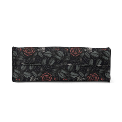 Gothic PU Leather Tote Bag, Dark Roses and skull Trendy Fashion Handbag, Dark academia Vegan Leather Handbag Gift, Black Rose Purse