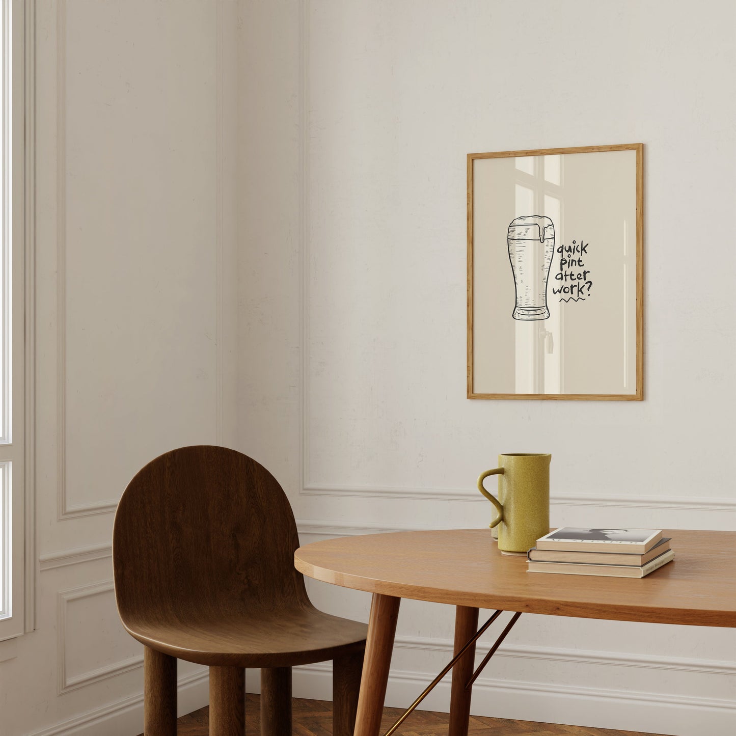 Retro Quick Pint After Work? Line Art Print - Lager Beer, Kitchen Wall Art, Artisan Sketch  Lines, Minimalist Retro Food Drink, Alcohol Bar