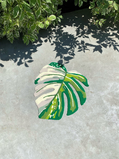 Monstera leaf white moss Rug, Plant leaf bedroom aesthetic decor, Living room floor mat, Non-slip rug, Gift idea, Aesthetic rug