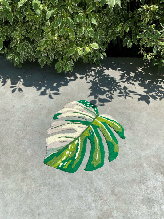 Monstera leaf white moss Rug, Plant leaf bedroom aesthetic decor, Living room floor mat, Non-slip rug, Gift idea, Aesthetic rug