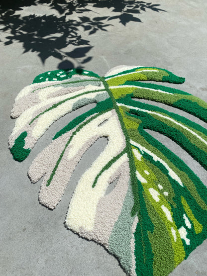 Monstera leaf white moss Rug, Plant leaf bedroom aesthetic decor, Living room floor mat, Non-slip rug, Gift idea, Aesthetic rug
