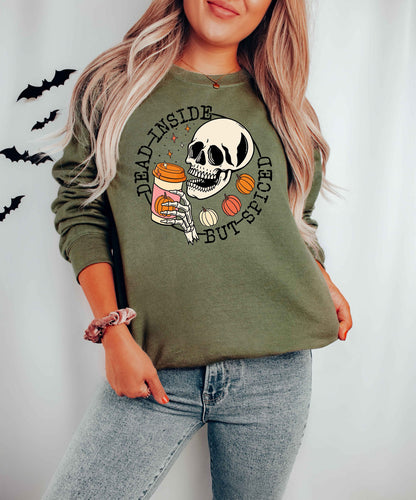 Dead Inside But Spiced Shirt,Fall shirt,Dead inside halloween shirt,Womens skeleton halloween shirt,Funny halloween shirt, Pumpkin Shirt