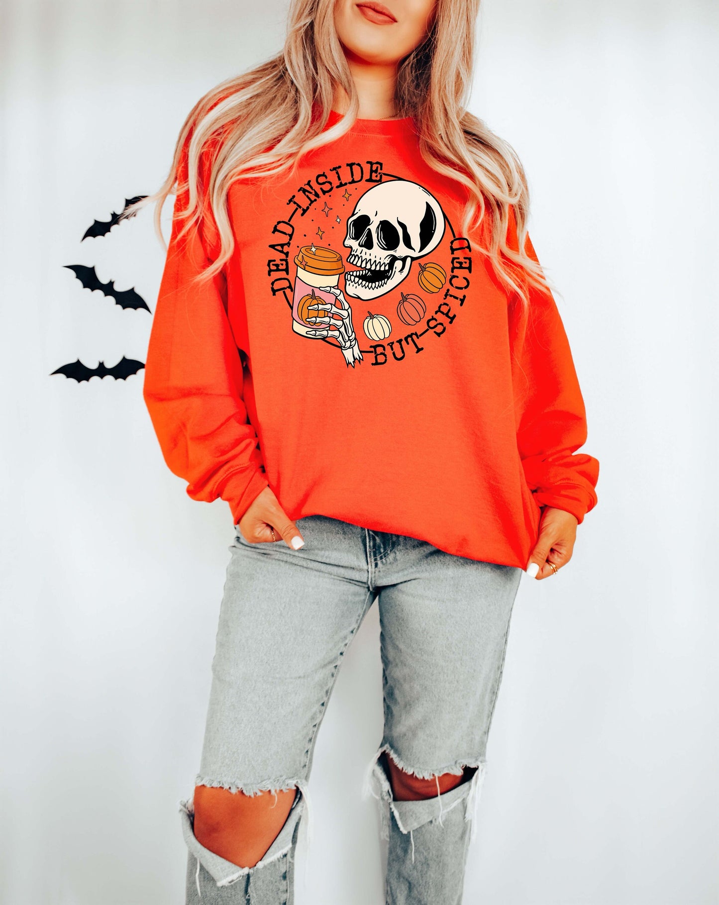 Dead Inside But Spiced Shirt,Fall shirt,Dead inside halloween shirt,Womens skeleton halloween shirt,Funny halloween shirt, Pumpkin Shirt