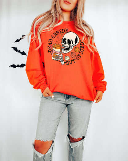 Dead Inside But Spiced Shirt,Fall shirt,Dead inside halloween shirt,Womens skeleton halloween shirt,Funny halloween shirt, Pumpkin Shirt
