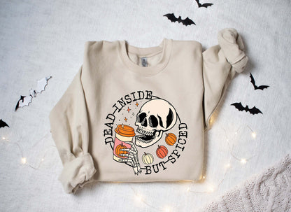 Dead Inside But Spiced Shirt,Fall shirt,Dead inside halloween shirt,Womens skeleton halloween shirt,Funny halloween shirt, Pumpkin Shirt