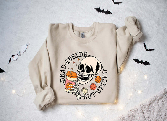 Dead Inside But Spiced Shirt,Fall shirt,Dead inside halloween shirt,Womens skeleton halloween shirt,Funny halloween shirt, Pumpkin Shirt