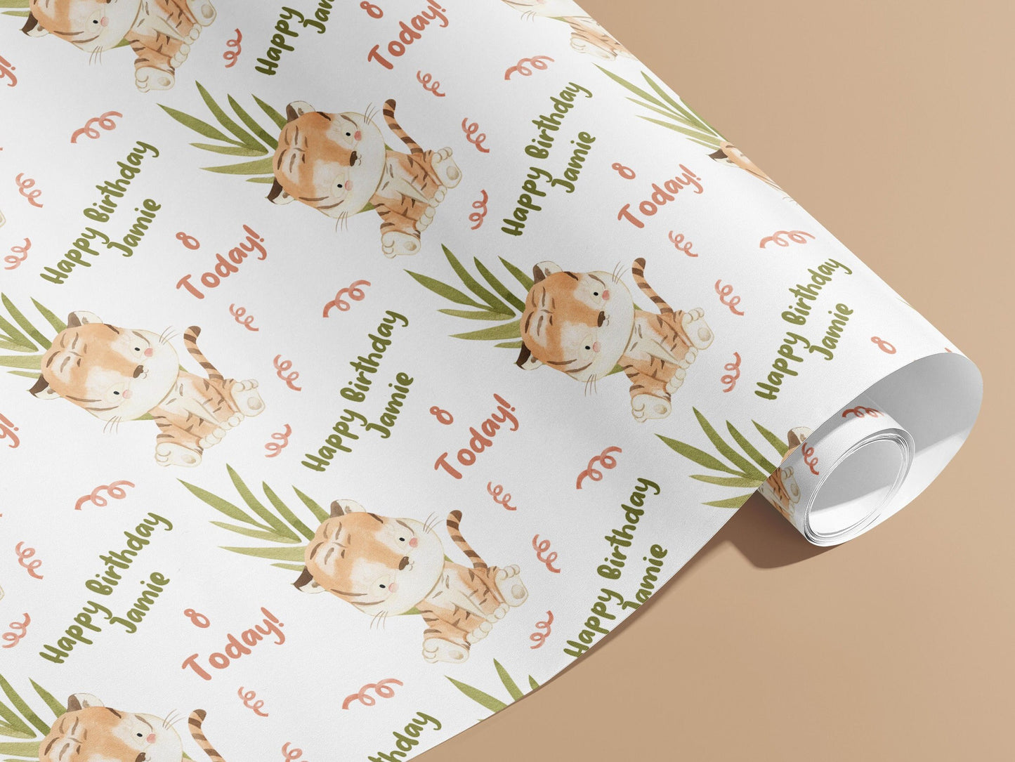 Personalised Wrapping Paper, Birthday, Names, Gift Wrap, Tigers, Orange, Customised, Jungle, Party, Baby, Children, Gifts, Presents, Ages