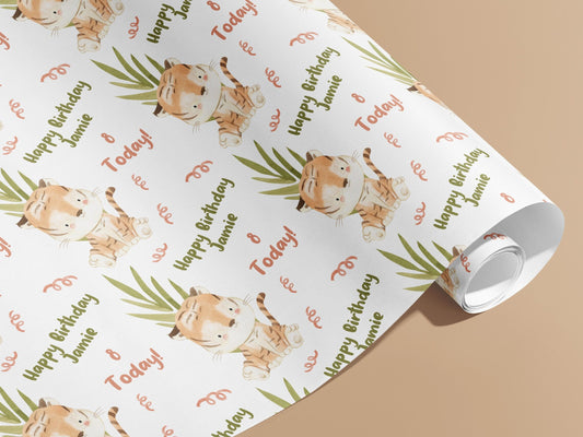 Personalised Wrapping Paper, Birthday, Names, Gift Wrap, Tigers, Orange, Customised, Jungle, Party, Baby, Children, Gifts, Presents, Ages