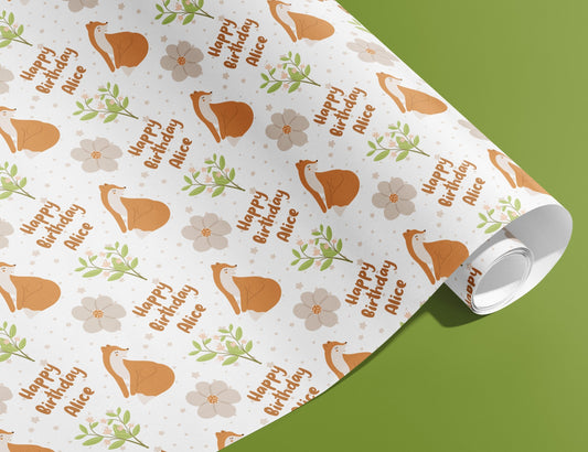 Personalised Wrapping Paper, Birthday, Names, Gift Wrap, Foxes, Orange, Customised, Jungle, Party, Baby, Children, Gifts, Presents, Ages