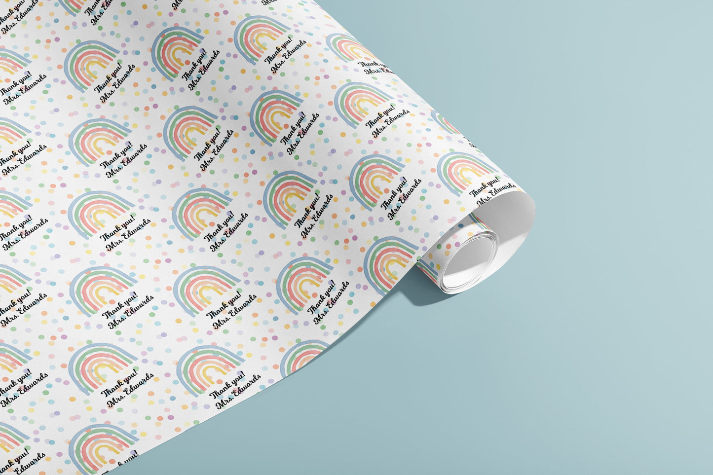 Personalised Teacher Wrapping Paper, Names, Gift Wrap, End of Year, Rainbow, Customised, School, Party, Children, Gifts, Presents, Ages