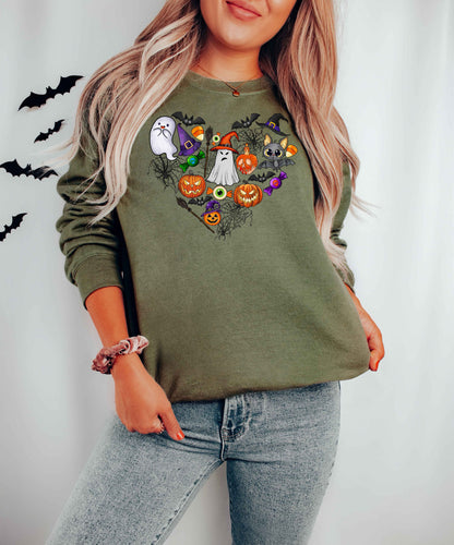 Doodles Halloween Sweatshirt, Halloween Sweatshirt, Cute Halloween Theme Hoodie, Happy Halloween Sweatshirt,Happy Halloween Heart Sweatshirt