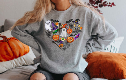 Doodles Halloween Sweatshirt, Halloween Sweatshirt, Cute Halloween Theme Hoodie, Happy Halloween Sweatshirt,Happy Halloween Heart Sweatshirt