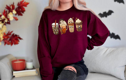 Halloween Horror Coffee Sweatshirt, Horror Movie Coffee Halloween Hoodie, Halloween Sweatshirt, Spooky Season Sweater,Happy Halloween Hoodie