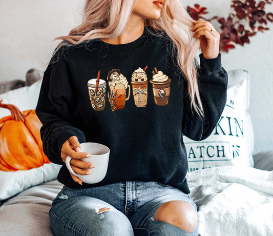 Halloween Horror Coffee Sweatshirt, Horror Movie Coffee Halloween Hoodie, Halloween Sweatshirt, Spooky Season Sweater,Happy Halloween Hoodie