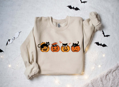 Halloween Sweatshirt,Cat Sweatshirt,Ghost Shirt,Halloween Sweater,Cool Halloween Cat Shirt,Cat Lover Tshirt, Black Cat Shirt,Spooky Season